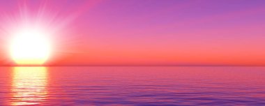 Gün batımı deniz ışığı gökyüzü berrak, üç boyutlu resimleme