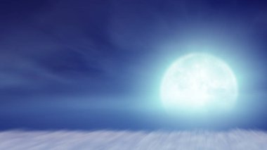 Gece ay ışığında kümülüs bulutları üzerinde güzel ve gerçekçi bir uçuş.