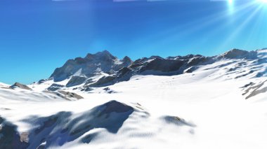 Dağ Karlı Güneş Işığı çizimi, 3D görüntüleme