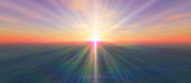 Gün batımı deniz ışığı gökyüzü berrak, üç boyutlu resimleme