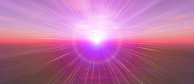 Gün batımı deniz ışığı gökyüzü berrak, üç boyutlu resimleme