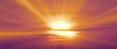 Gün batımı, bulutlu gün doğumu, ışık ışınları ve diğer atmosferik etkiler, 3 boyutlu illüstrasyon