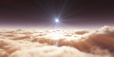 Bulutların üzerinde uçan rüya ışığı, üç boyutlu resimleme