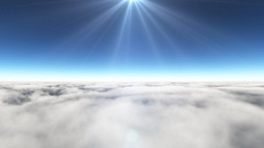 Bulutların üzerinde güneş ışınları, 3 boyutlu resimleme
