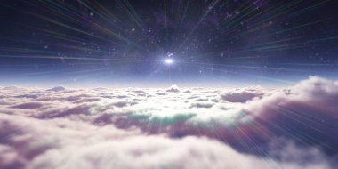 Bulutların üzerinde uçan rüya ışığı, üç boyutlu resimleme