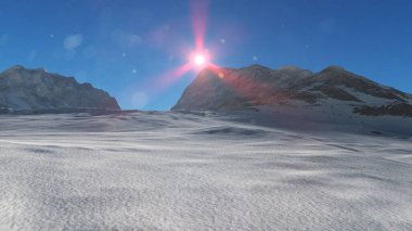 Dağ Karlı Güneş Işığı çizimi, 3D görüntüleme