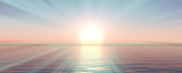 日落海太阳光晴朗的天空 3D渲染插图 图库图片