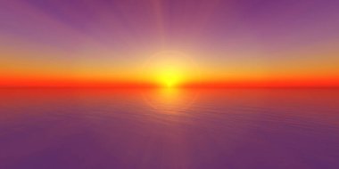 Deniz çiziminde gün batımı ufku 3D görüntüleme