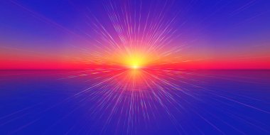 Deniz çiziminde gün batımı ufku 3D görüntüleme