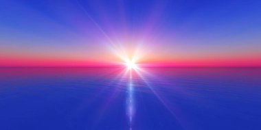 Deniz çiziminde gün batımı ufku 3D görüntüleme