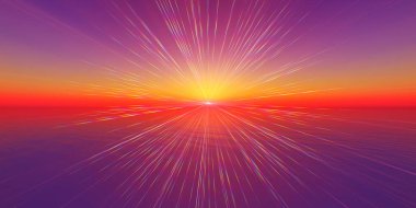 Deniz çiziminde gün batımı ufku 3D görüntüleme