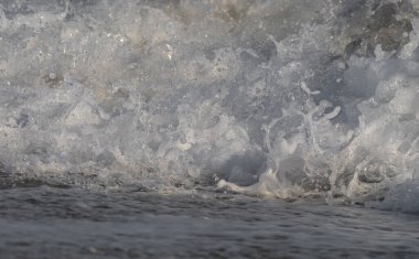 Dalgalar deniz kıyısı makrosu sıçratıyor. Yaklaş.