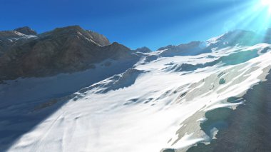 Dağ Karlı Güneş Işığı çizimi, 3D görüntüleme