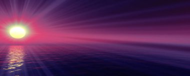Gün batımı deniz ışığı gökyüzü berrak, üç boyutlu resimleme