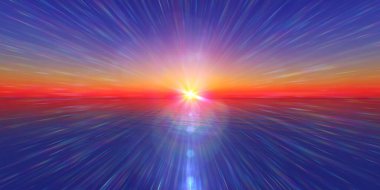 Deniz çiziminde gün batımı ufku 3D görüntüleme