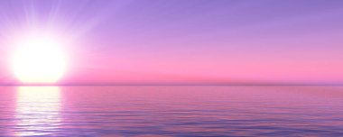 Gün batımı deniz ışığı gökyüzü berrak, üç boyutlu resimleme