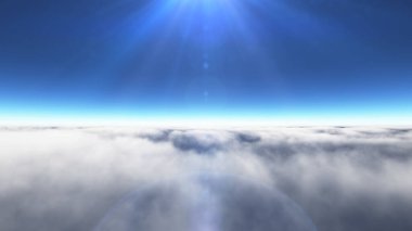 Bulutların üzerinde güneş ışınları, 3 boyutlu resimleme