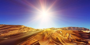 Çölde kum tepeleri batıyor. 3d resimleme