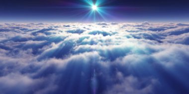 Bulutların üzerinde uçan rüya ışığı, üç boyutlu resimleme