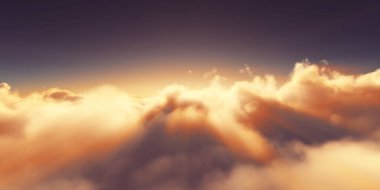 Bulutların üzerinde gün doğumu güneş ışığı çizimi, 3 boyutlu görüntüleme
