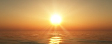 Gün batımı deniz ışığı gökyüzü berrak, üç boyutlu resimleme