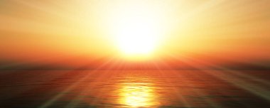 Gün batımı deniz ışığı gökyüzü berrak, üç boyutlu resimleme