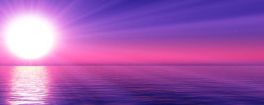 Gün batımı deniz ışığı gökyüzü berrak, üç boyutlu resimleme