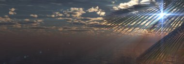 Gün batımı deniz palmiyesi çizimi, 3D görüntüleme