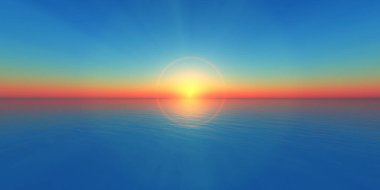 Deniz çiziminde gün batımı ufku 3D görüntüleme