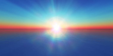 Deniz çiziminde gün batımı ufku 3D görüntüleme