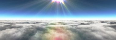Bulutların üzerinde güneş ışınları, 3 boyutlu resimleme