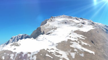 Dağ Karlı Güneş Işığı çizimi, 3D görüntüleme