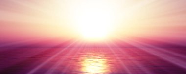 Gün batımı deniz ışığı gökyüzü berrak, üç boyutlu resimleme