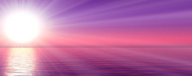 Gün batımı deniz ışığı gökyüzü berrak, üç boyutlu resimleme