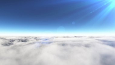 Bulutların üzerinde güneş ışınları, 3 boyutlu resimleme