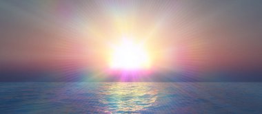 Gün batımı deniz ışığı gökyüzü berrak, üç boyutlu resimleme