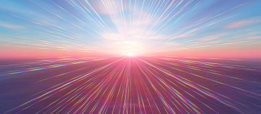 Gün batımı deniz ışığı gökyüzü berrak, üç boyutlu resimleme