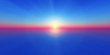 Deniz çiziminde gün batımı ufku 3D görüntüleme