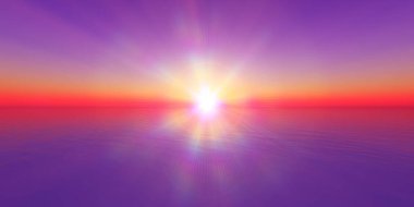 Deniz çiziminde gün batımı ufku 3D görüntüleme