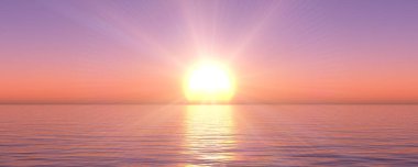 Gün batımı deniz ışığı gökyüzü berrak, üç boyutlu resimleme