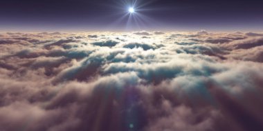 Bulutların üzerinde uçan rüya ışığı, üç boyutlu resimleme