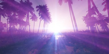 Vaha günbatımı manzara arkaplanı 3D resimleme