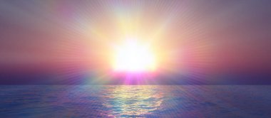 Gün batımı deniz ışığı gökyüzü berrak, üç boyutlu resimleme