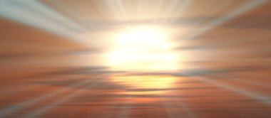 Gün batımı, bulutlu gün doğumu, ışık ışınları ve diğer atmosferik etkiler, 3 boyutlu illüstrasyon