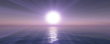 Gün batımı deniz ışığı gökyüzü berrak, üç boyutlu resimleme