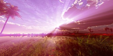 Vaha günbatımı manzara arkaplanı 3D resimleme