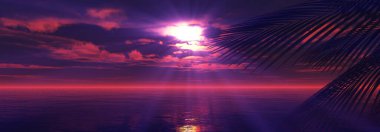 Gün batımı deniz palmiyesi çizimi, 3D görüntüleme