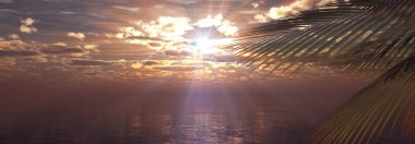 Gün batımı deniz palmiyesi çizimi, 3D görüntüleme