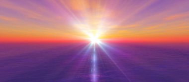 Gün batımı deniz ışığı gökyüzü berrak, üç boyutlu resimleme