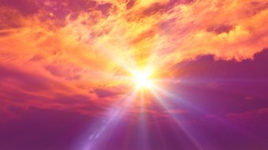 bulutlu gün doğumu, ışık ışınları ve diğer atmosferik efektler, 3D illüstrasyon